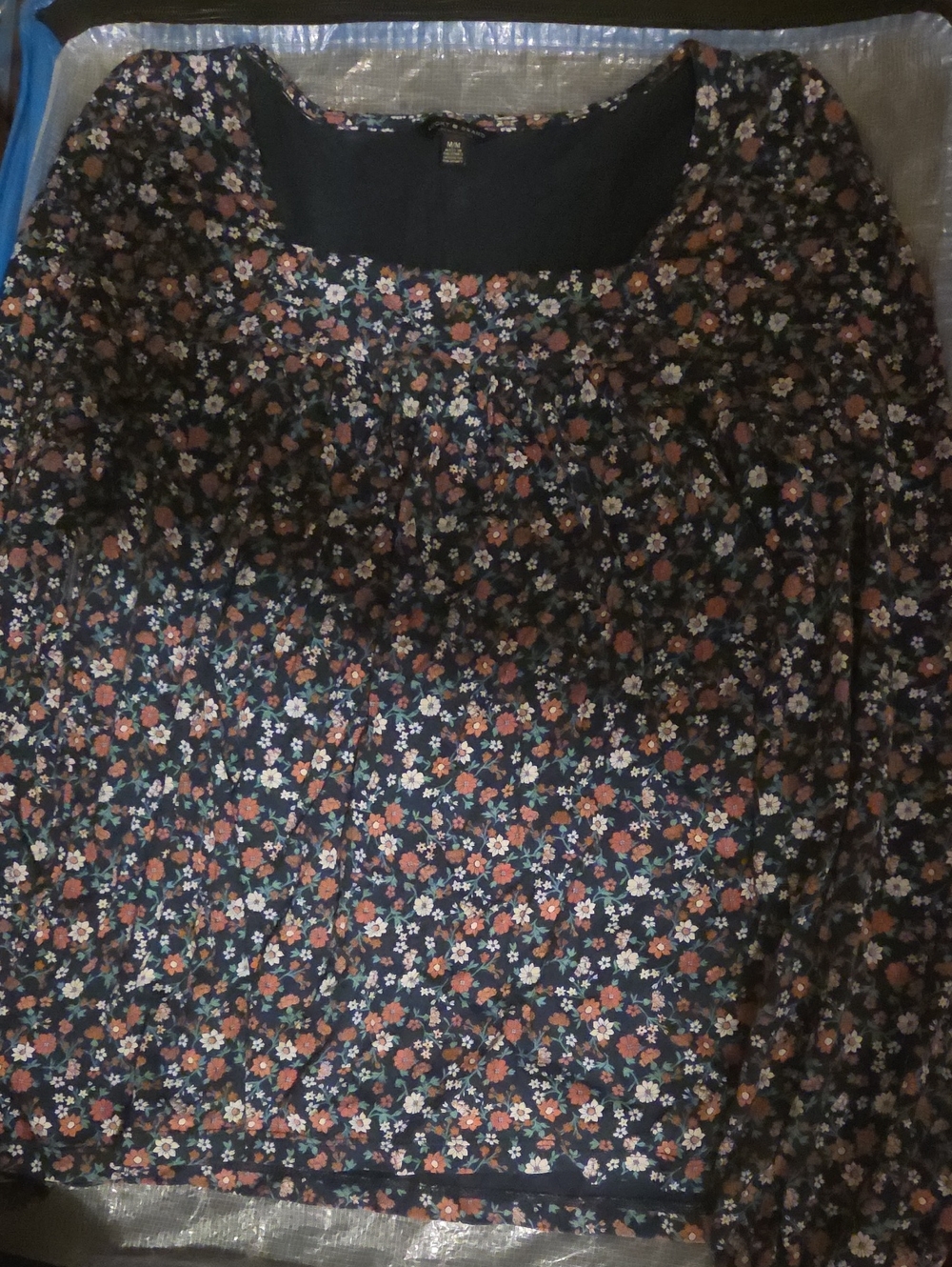 Lucky Brand Navy Floral Scoop Neck Blouse with Rust & Cream Flowers